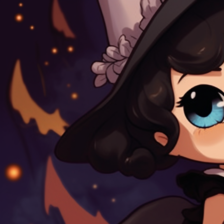 Two characters, Halloween magical theme, strong lines and contrasting colors. cute disney halloween matching pfps pfp for discord.
