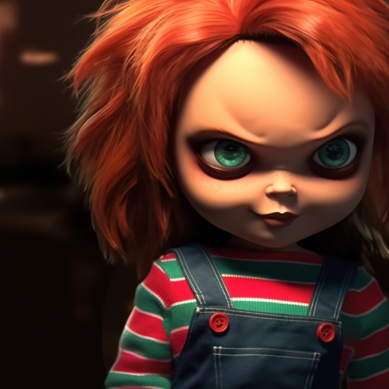Chucky and Tiffany's faces, interlocking ominous looks, textured background with blood splatters. chucky and tiffany pfp ideas pfp for discord.
