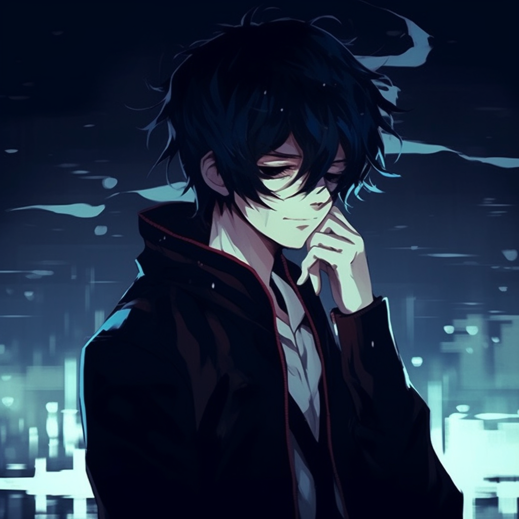 Intense gaze of an emo anime lead, focused detailing on the eyes and messy hair. aesthetically pleasing emo anime pfp