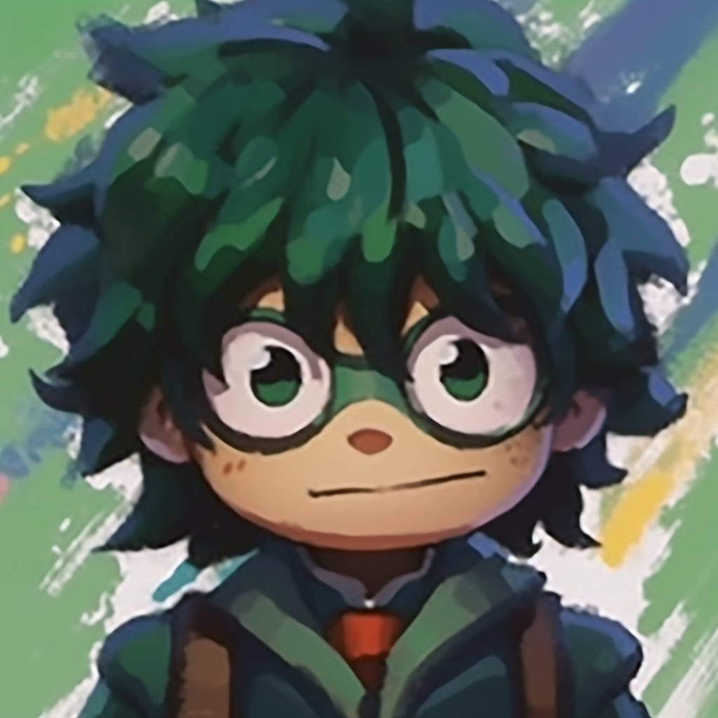 Deku in a thoughtful pose, reflecting his analytical character, emphasis on facial expressions. pfp for school boys pfp for discord.