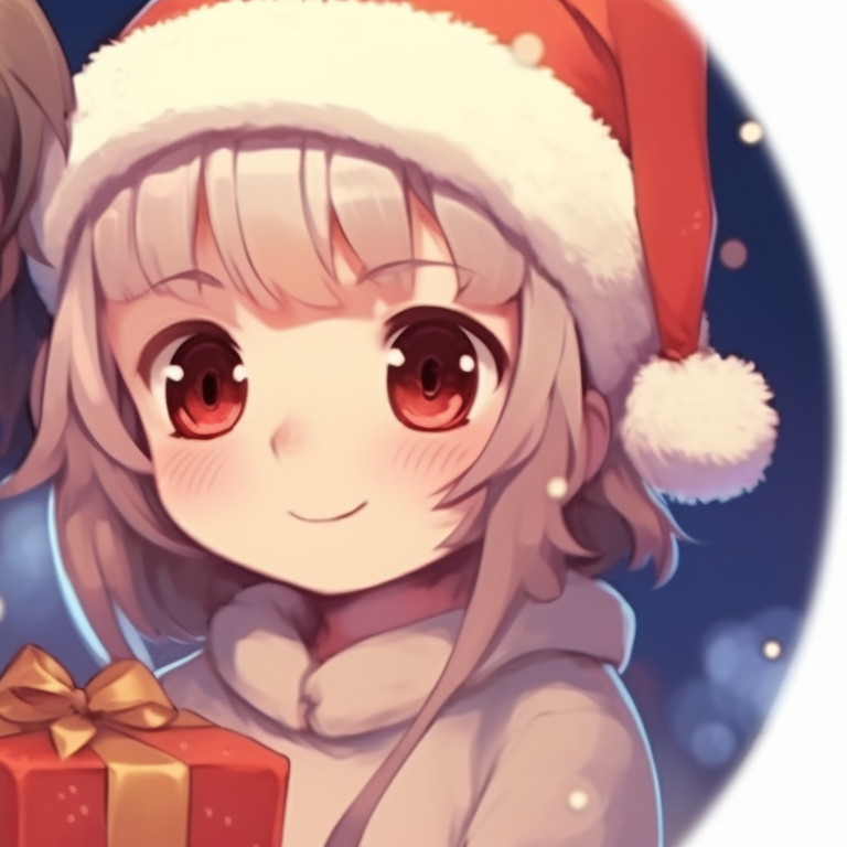 Two characters exchanging gifts, filled with vibrant festive colors and detailed expressions of joy. fascinating matching cute aesthetic christmas pfp options pfp for discord.