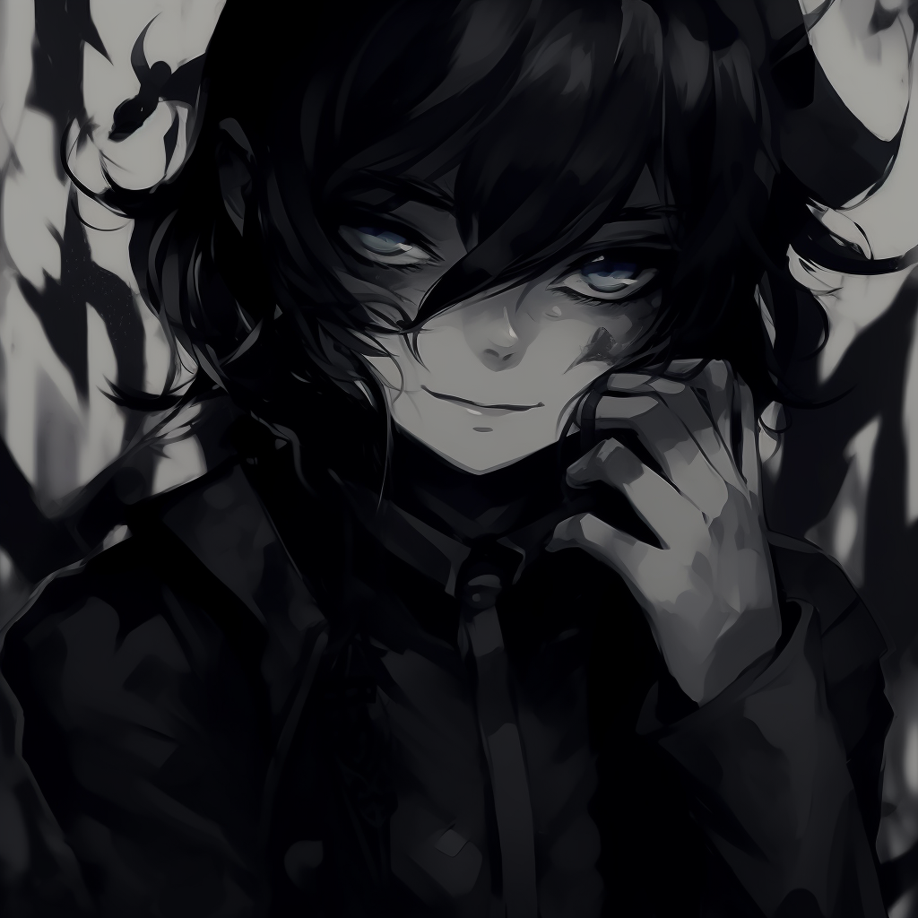 Character enshrouded in shadows, cool tones and high contrast. aesthetic darkness anime pfp pfp for discord.