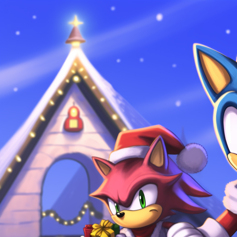 Sonic and Amy characters radiating holiday glimmer, with sparkling background and festive clothing. iconic matching christmas sonic pfp pfp for discord.