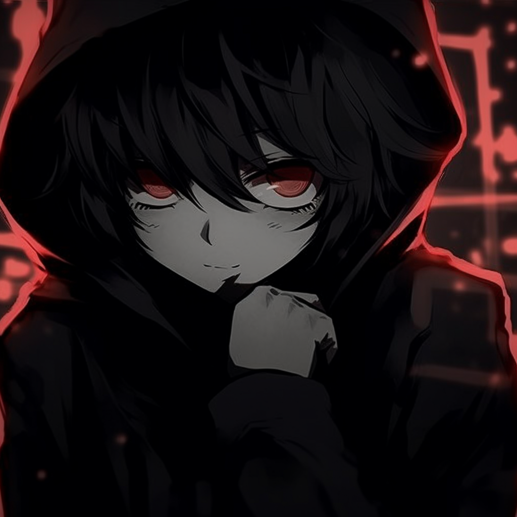Dark touches add depth to the haunting anime boy profile picture, intense gaze and red eyes stand out. cute darkness anime pfps pfp for discord.