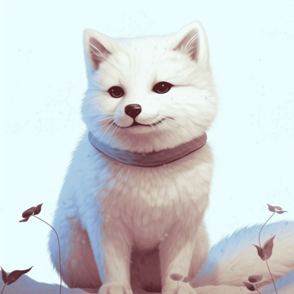 An arctic fox in a snowy setting, soft blue tones and delicate linework. creative animal pfp concepts