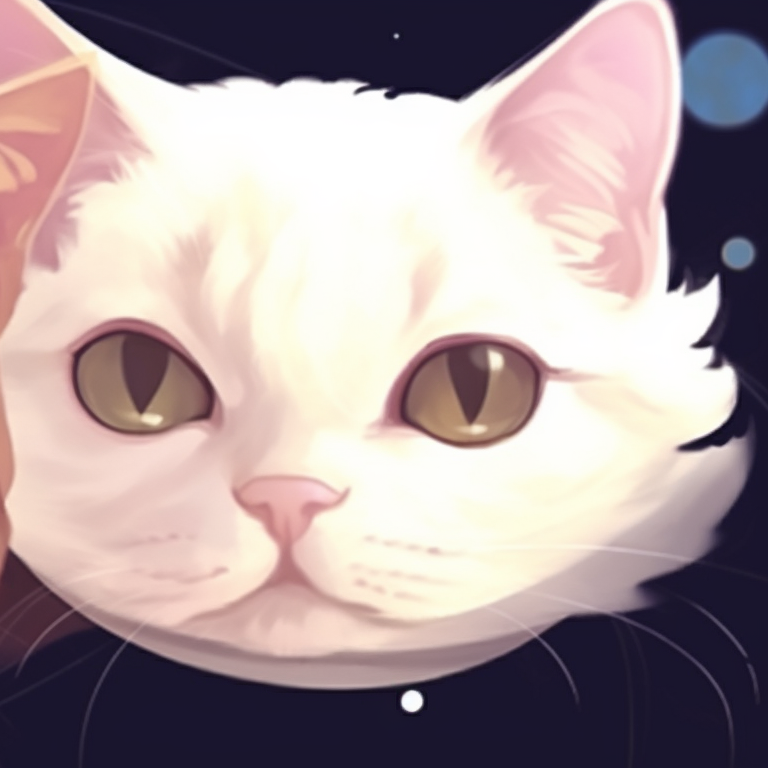 A pair of cats floating in space, made with pastel colors and adorned with star details. matching pfp cat images pfp for discord.