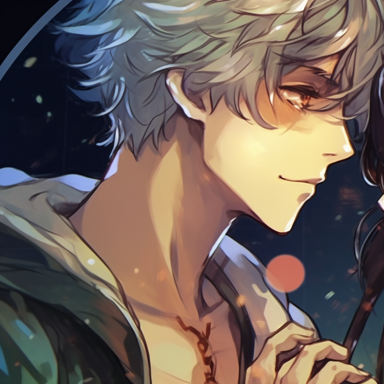 Two characters under a starry sky, gleaming details and cooler hues. perfect matching pfp for bf and gf in real life pfp for discord.