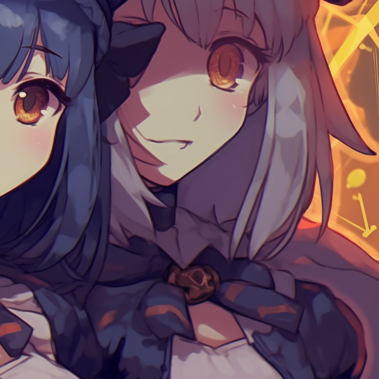 Two girls as vampires, rich red tones and dark shading, appearing to whisper to each other. halloween themed girl discord pfp matching theme pfp for discord.