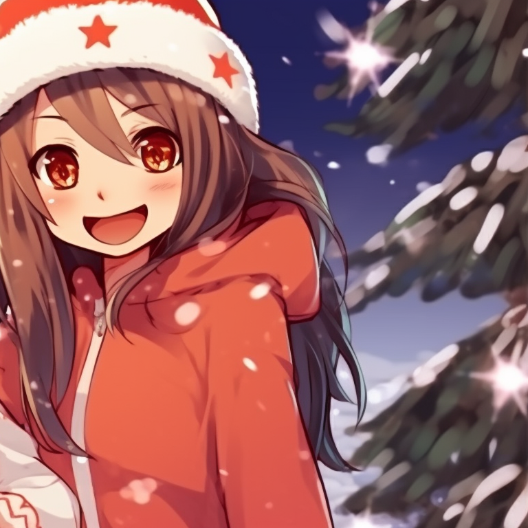 Two characters, warm expressions, wearing knit winter hats. trending preppy christmas pfp matches pfp for discord.
