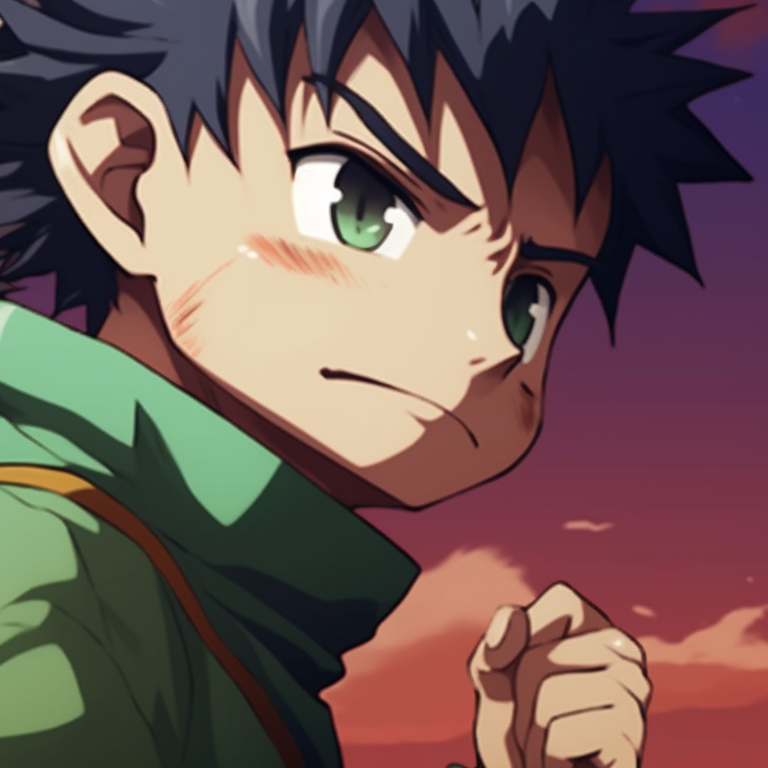 Two characters in adventure gear, crisp lines and vibrant colors, standing side-by-side. gon and killua, hunter x hunter matching pfp pfp for discord.