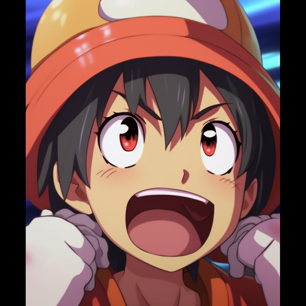 One Piece's Luffy with a comical shocked expression, vibrant lines, and bold colors. funniest anime pfp ideas pfp for discord.