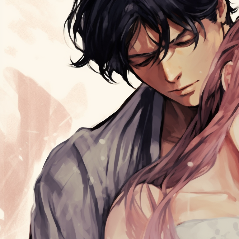 Closeup of Lady K and the sick man, warm tones and reduced contrast highlighting their interaction lady k and the sick man matching pfp images pfp for discord.