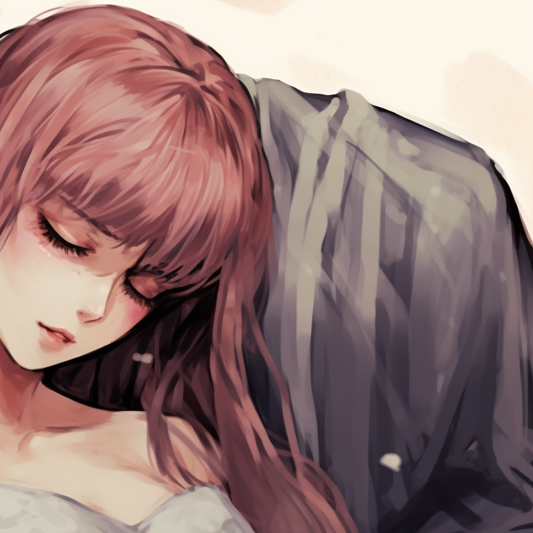 Closeup of Lady K and the sick man, warm tones and reduced contrast highlighting their interaction lady k and the sick man matching pfp images pfp for discord.