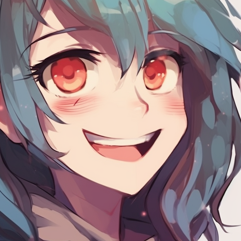 Two anime characters in a hearty laugh, use of bold lines and contrasting colors. humorous best friends matching pfp pfp for discord.