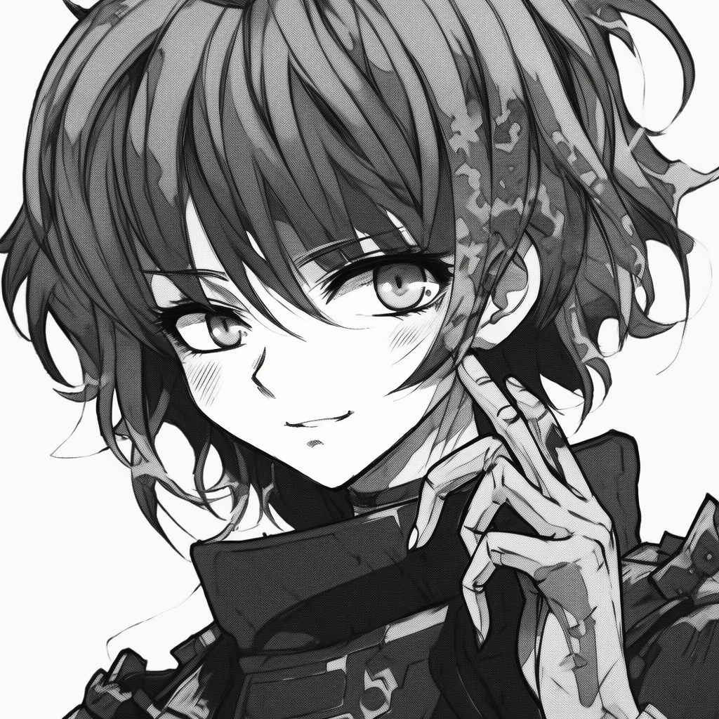 Close-up of a manga character in black and white, highlighting delicate details. black and white anime pfp manga
