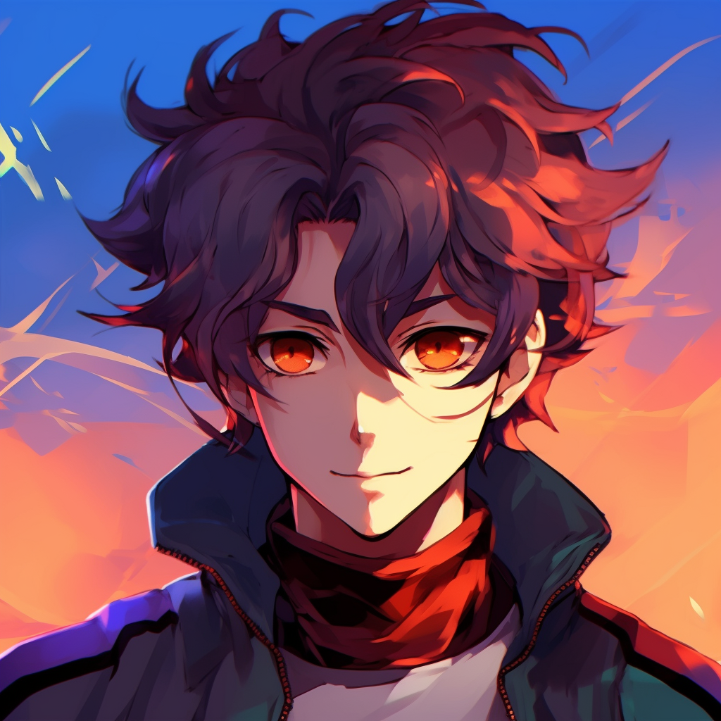 Close-up of a male anime character with an exaggerated grin, use of high contrast and soft shading. quirky male anime pfp