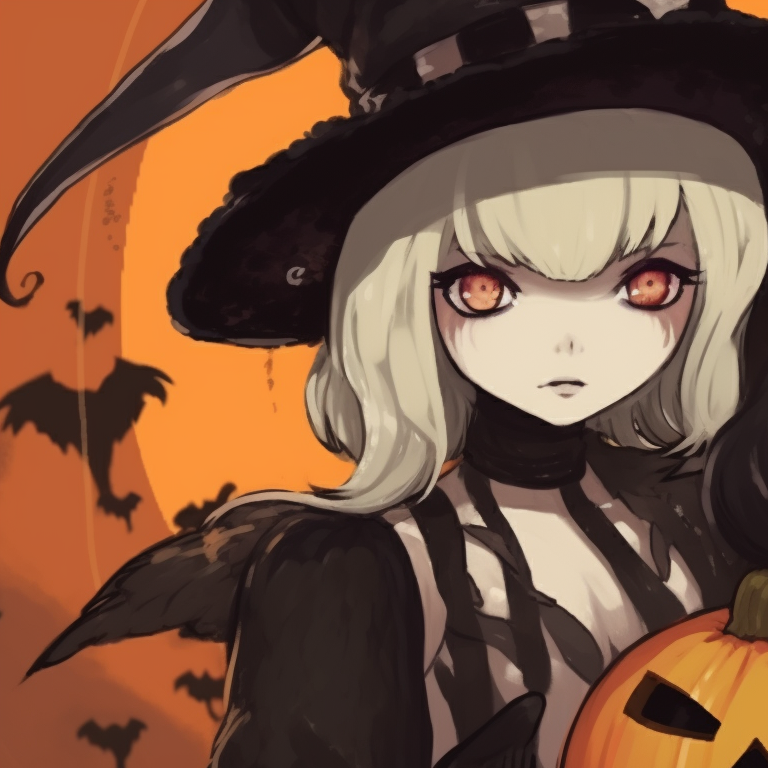 Two characters amid a Halloween setting, their expressions revealing excitement for the festive night. goth pfp in a halloween-themed matching style pfp for discord.