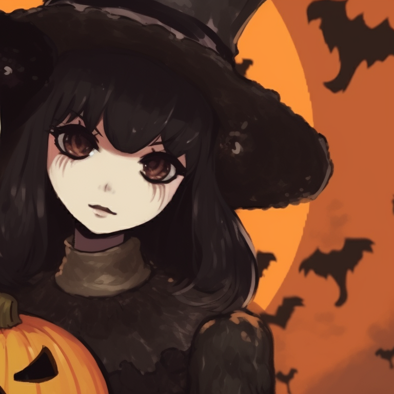 Two characters amid a Halloween setting, their expressions revealing excitement for the festive night. goth pfp in a halloween-themed matching style pfp for discord.