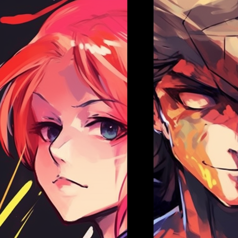 Three characters on an adventure, intricately drawn characters and vibrant scenery. vibrant matching trio pfp artwork pfp for discord.