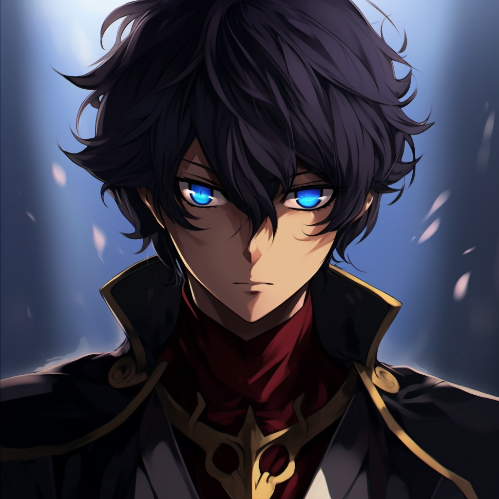 Lelouch vi Britannia from Code Geass, distinctive art style with sharp lines and dark color tones cool pfp anime characters pfp for discord.