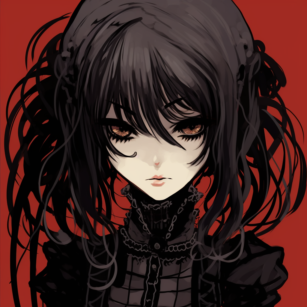 Vampire-themed anime girl in Gothic attire, accentuated by her fangs and dark colors, embodying a gothic, supernatural aesthetic. anime girl goth pfp