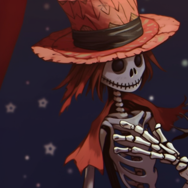 Two skeletons with Santa hats, bright tones and vibrant details. holiday themed matching christmas skeleton pfp pfp for discord.
