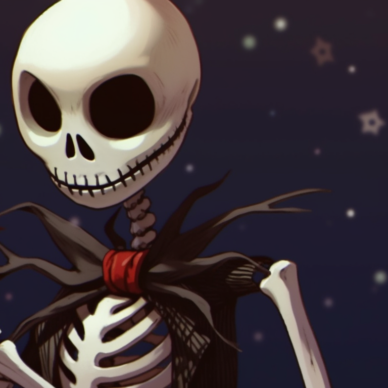 Two skeletons with Santa hats, bright tones and vibrant details. holiday themed matching christmas skeleton pfp pfp for discord.
