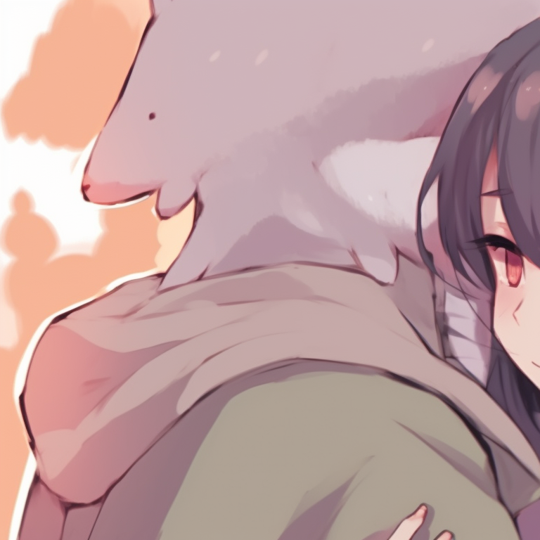 Close-up of two characters, sharing a serene stare and connecting with pale tones and delicate outlines. impressive matching discord pfp pfp for discord.