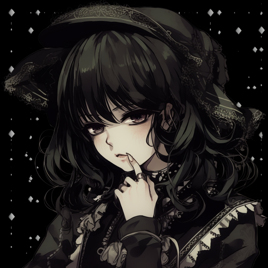 Profile view of a goth character from Black Butler, showcasing intricate hair details and high contrast shading. highlighted goth anime profile pictures