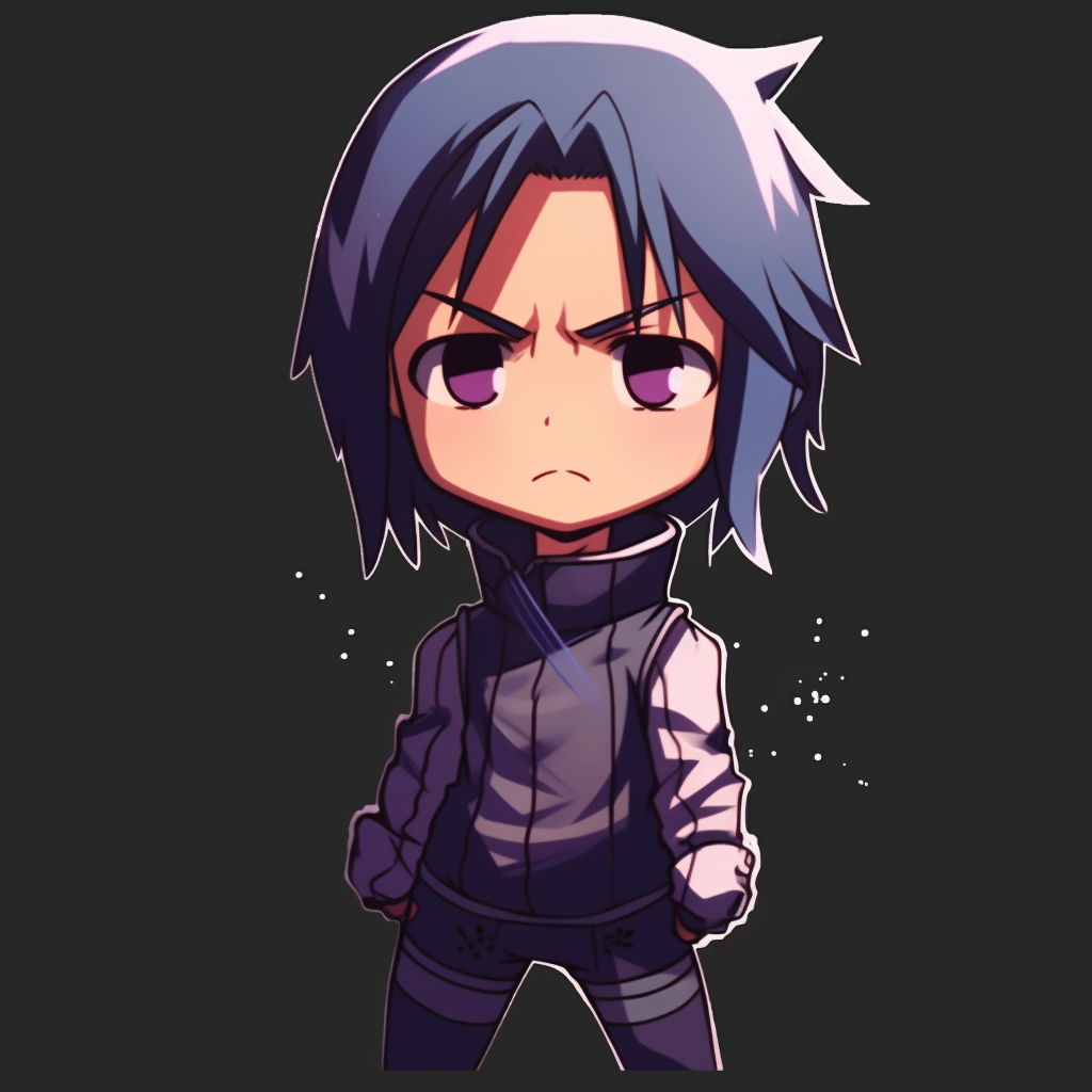 Sasuke with a mischievous smirk, sharp linework and bright hues. aesthetics of cringe anime pfp pfp for discord.