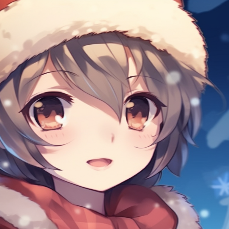 Two characters amidst snowfall, icy hues and playful expressions. christmas-themed cute pfp that match pfp for discord.