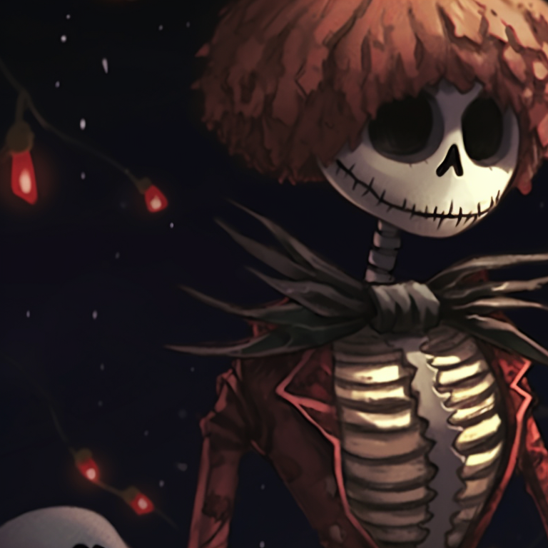 Skeleton characters exchanging presents, under a Christmas tree, with soft pastel shades. cute skeleton matching christmas pfp pfp for discord.