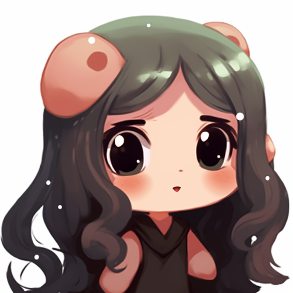A depiction of a chibi anime girl with large, expressive eyes and beautifully shaded hair. cute pfp for school accounts pfp for discord.