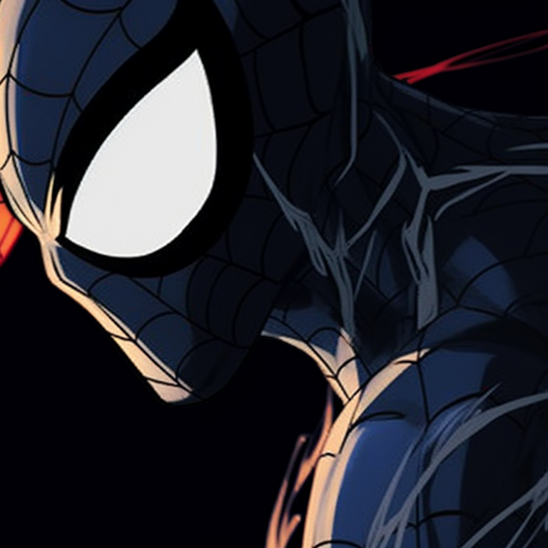 Peter Parker with his Spider-Bot, warm tones and a focus on mechanical details. spiderman matching pfp fan art pfp for discord.