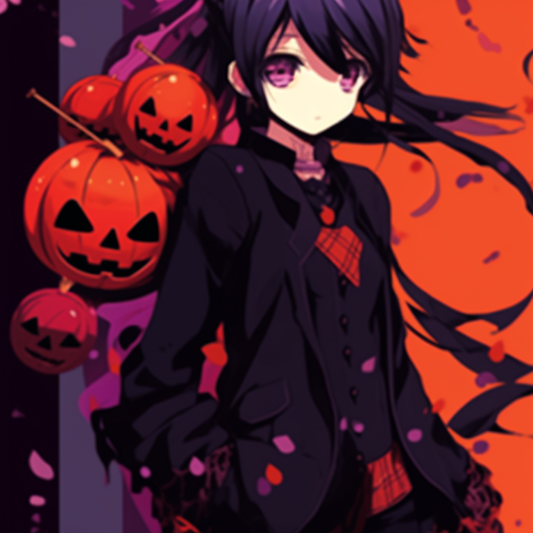 Two characters, pastel colors and blurred edges, intimately sharing a spectral secret. matching anime pfp gif halloween theme sets pfp for discord.