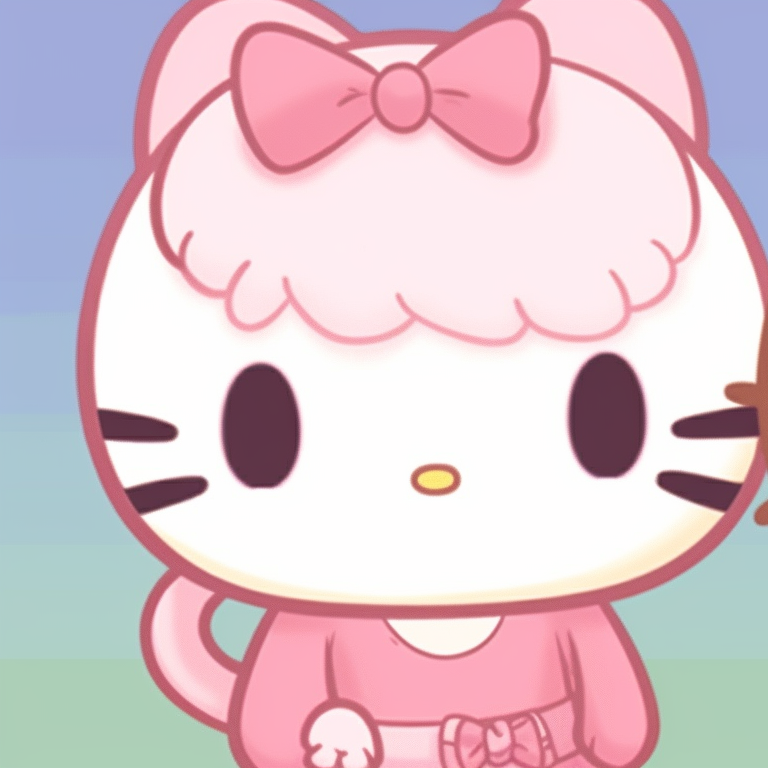 Two Hello Kitty characters in playful poses, brimming with bright, sparkling colors. cute hello kitty pfp matching pfp for discord.