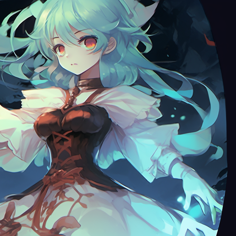 Two characters engaging in playful mischief, against a backdrop of pumpkins, rendered in bright oranges and yellows, encapsulating the spirit of Halloween festivities. genshin impact halloween theme cosplay pfp for discord.