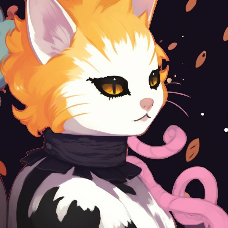 Two cat characters, shaded in spooky purple and black hues, intense expressions portraying Halloween mischief. matching halloween-themed cats portrait pfp pfp for discord.