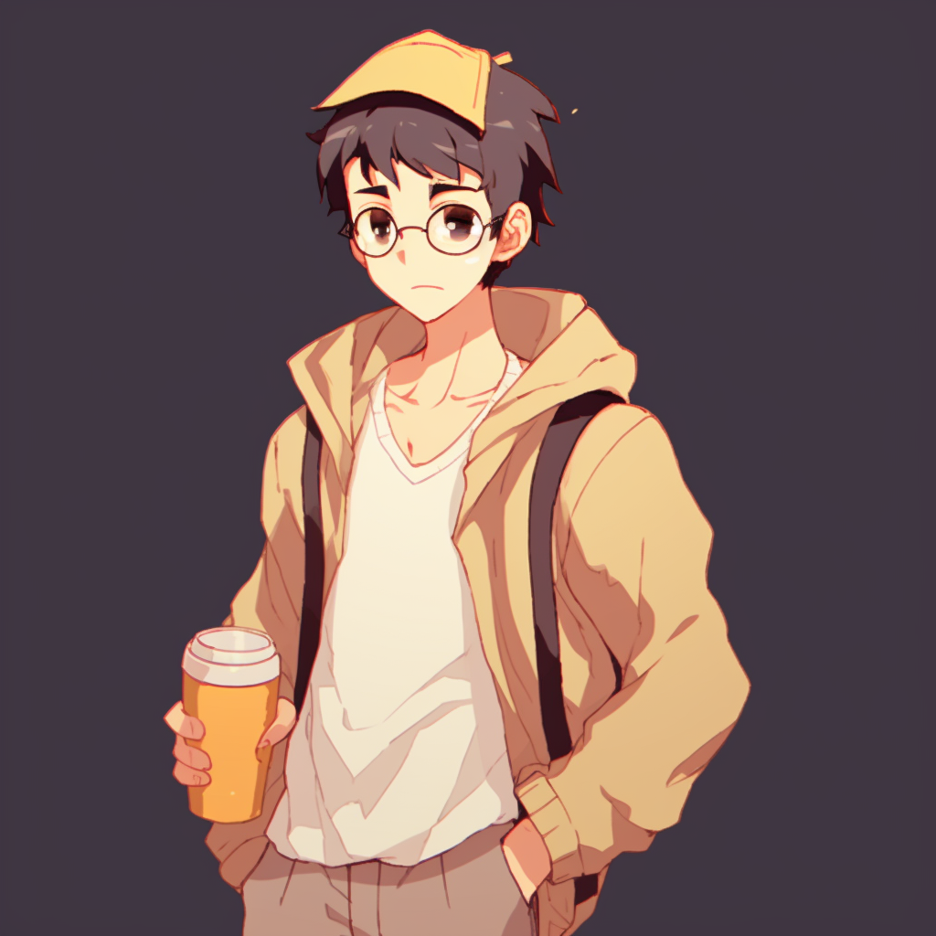 Charming Shōnen in casual clothes, neutral color palette with bold lines. sophisticated animated pfp