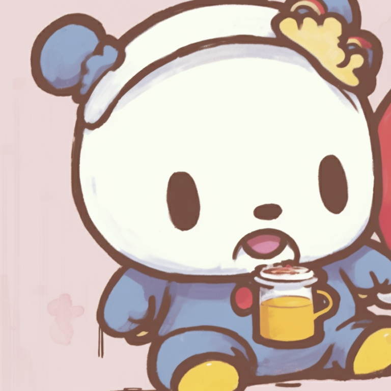Two vintage Sanrio characters, heavy outlines and primary colors, interacting playfully. vintage matching sanrio pfp pfp for discord.