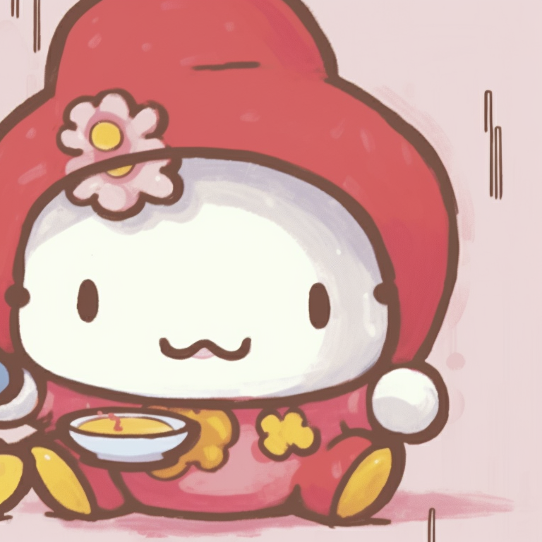Two vintage Sanrio characters, heavy outlines and primary colors, interacting playfully. vintage matching sanrio pfp pfp for discord.