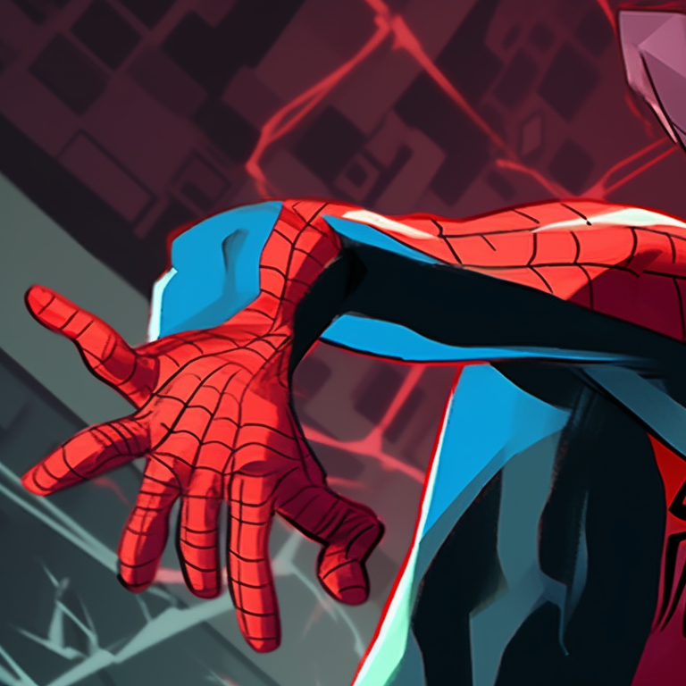Two characters in matching spider-man outfits, strong outlines and primary colors. spider man matching pfp for kids pfp for discord.