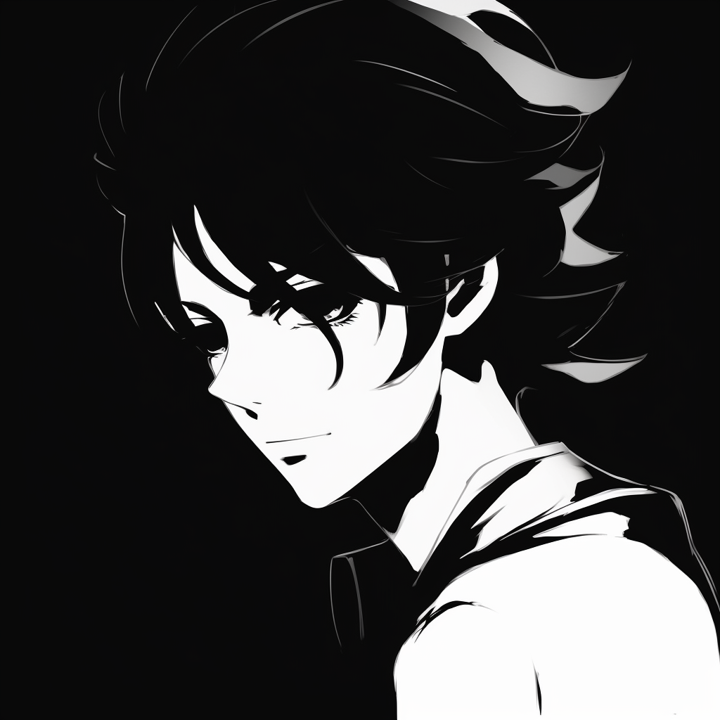 Silhouette of a character from JoJo's Bizarre Adventure, stylish and minimalistic in black and white. classic anime black and white pfp