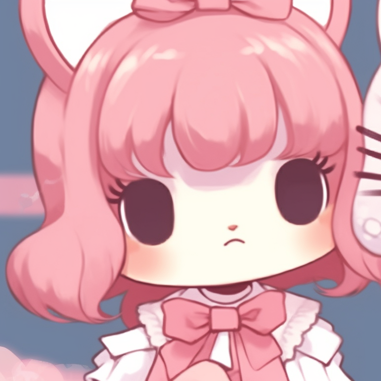 Two characters, friendship poses, pastel background and Hello Kitty theme. hello kitty pfp matching trends pfp for discord.