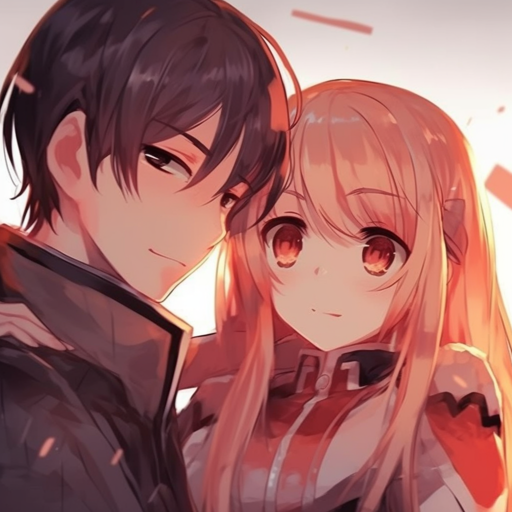 Asuna and Kirito in a gentle touch, highlighting the emotion through soft shading and intimate composition. matching pfp anime for lovers