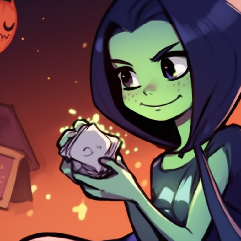 Beastboy and Raven surrounded by ghostly ghouls, their expressions of thrill adding character to the images. beastboy and raven matching pfp in halloween theme sleepover pfp for discord.