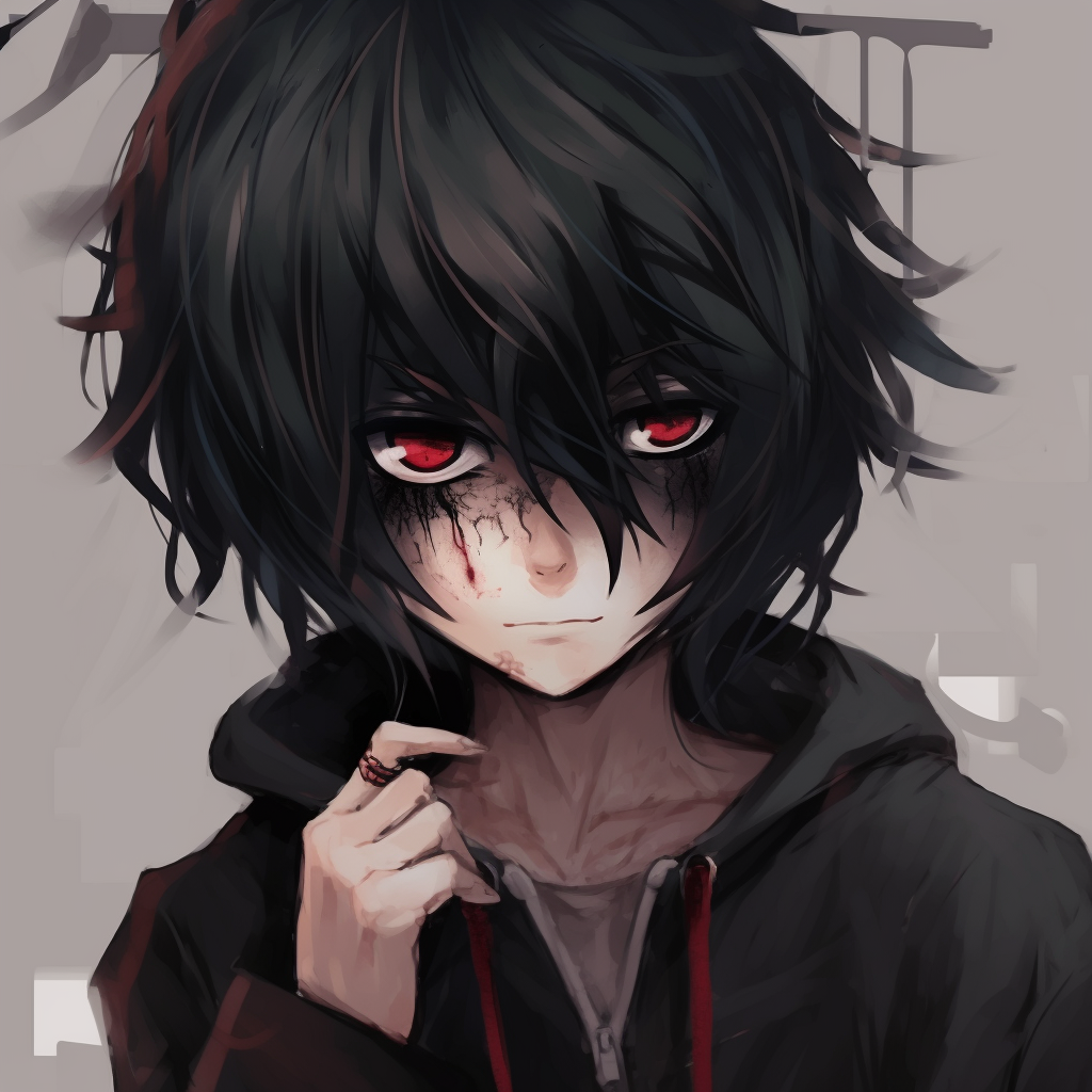 An abstract portrayal of an emo anime character with splatter art style and muted tones. assortment of emo pfp anime