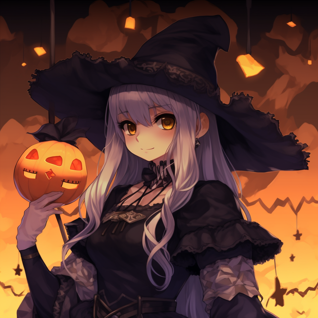 Anime pair in mysterious Halloween attire, detailed with dynamics poses and dark tones. halloween anime pfp for pairs