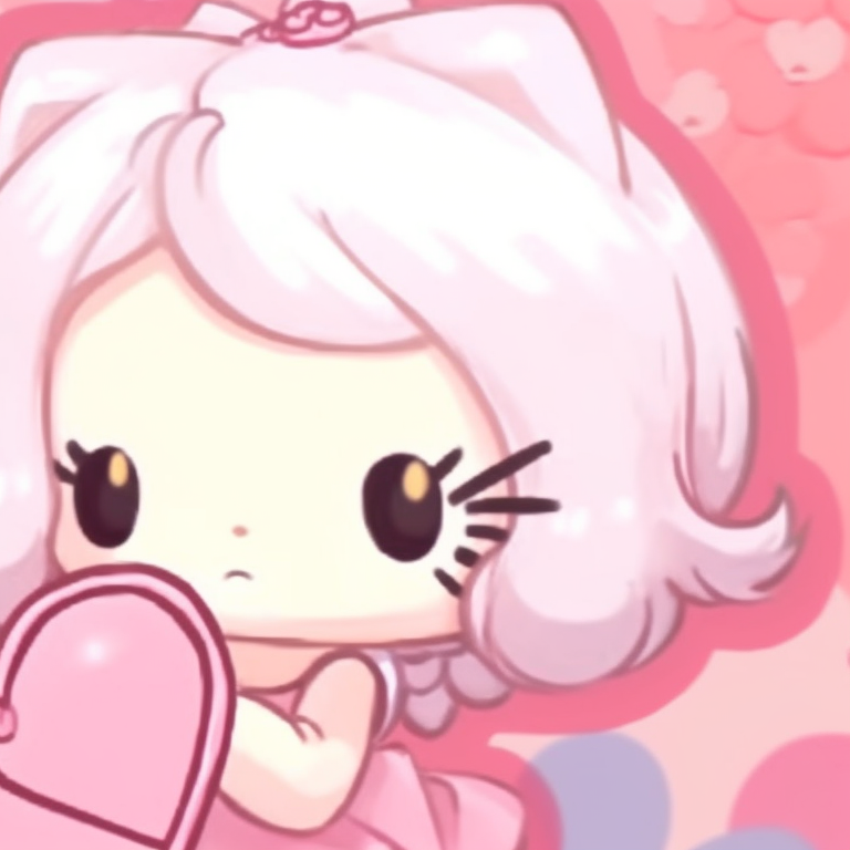 Close-up of Hello Kitty and anime character amid cherry blossoms, pinkish hues with a serene environment. hello kitty and anime characters matching pfp pfp for discord.