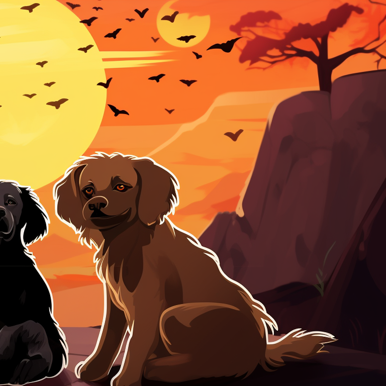 Two golden retrievers in spectral form, with semi-transparent bodies and soft shades. spooky dogs matching pfp halloween theme pfp for discord.